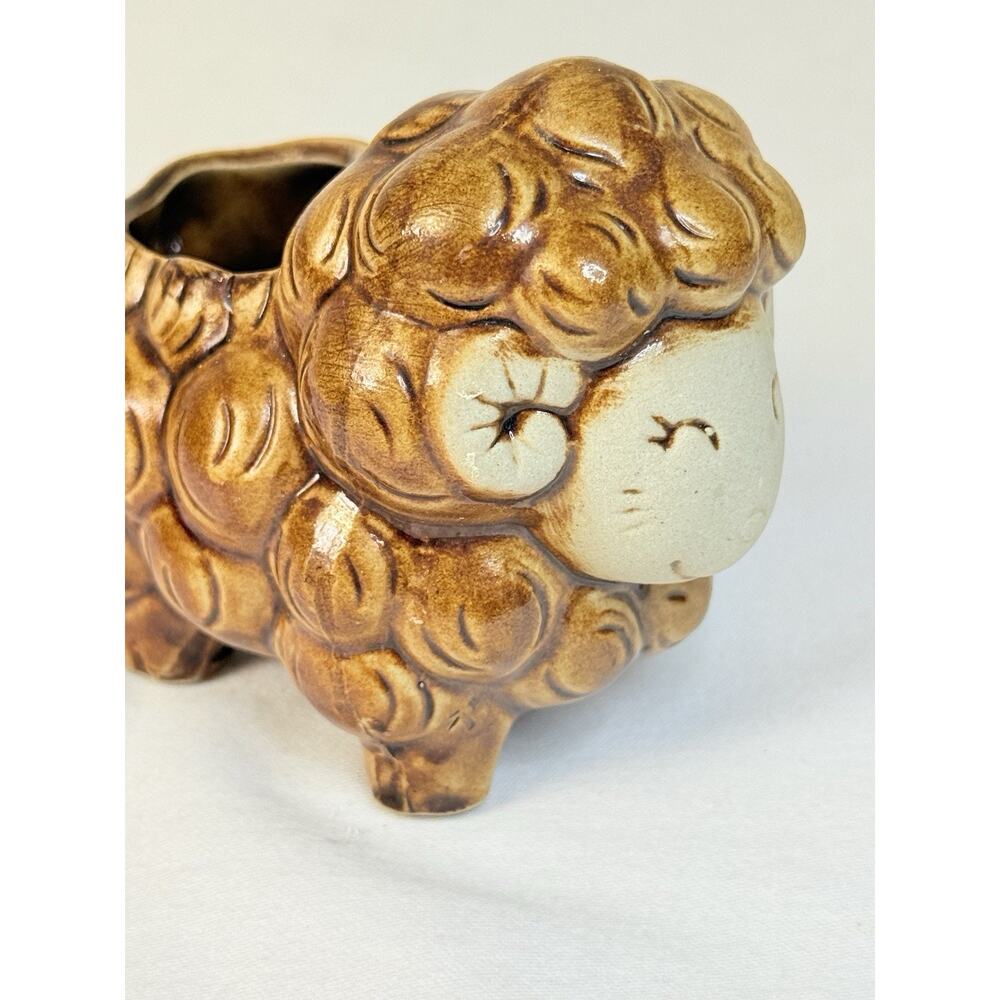 Brown Ceramic Sheep Curly Wool Pot/ Succulent Planter - Picture 6 of 9